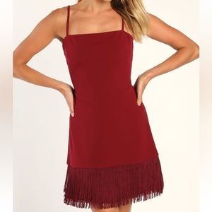 Lulus Burgundy Fringe Party Mini Dress